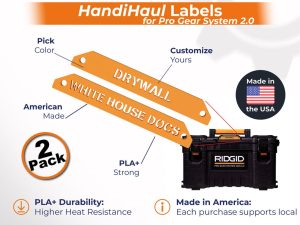 TripleD Tools HandiHaul Labels for Ridgid Pro Gear System 2.0 Made in America Durable Plastic Customizable Pack of 2