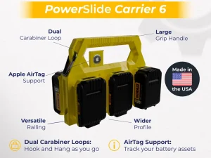 Dewalt Battery Caddy PowerSlide Carrier 6 w/ AirTag Tracking Support by TripleD Tools - Secure Battery Holder Made in America