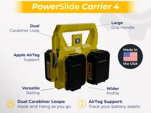 Dewalt Battery Caddy PowerSlide Carrier 4 w/ AirTag Tracking Support by TripleD Tools - Secure Battery Holder Made in America
