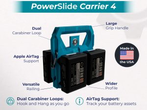 Makita Battery Caddy PowerSlide Carrier 4 w/ AirTag Tracking Support by TripleD Tools - Secure Battery Holder Made in America