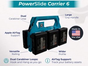 Makita Battery Caddy PowerSlide Carrier 6 w/ AirTag Tracking Support by TripleD Tools - Secure Battery Holder Made in America