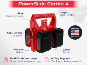 Battery Caddy for Craftsman Batteries PowerSlide Carrier 4 w/ AirTag Tracking Support by TripleD Tools - Secure Battery Holder Made in America